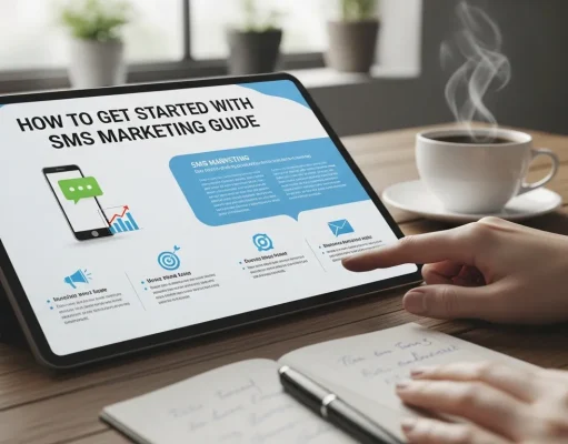 How to Get Started with SMS Marketing Guide Infographic showing how to start SMS marketing from signup to campaign launch
