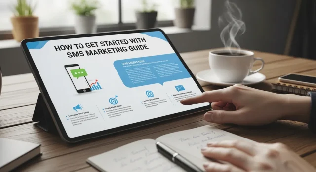 Infographic showing how to start SMS marketing from signup to campaign launch