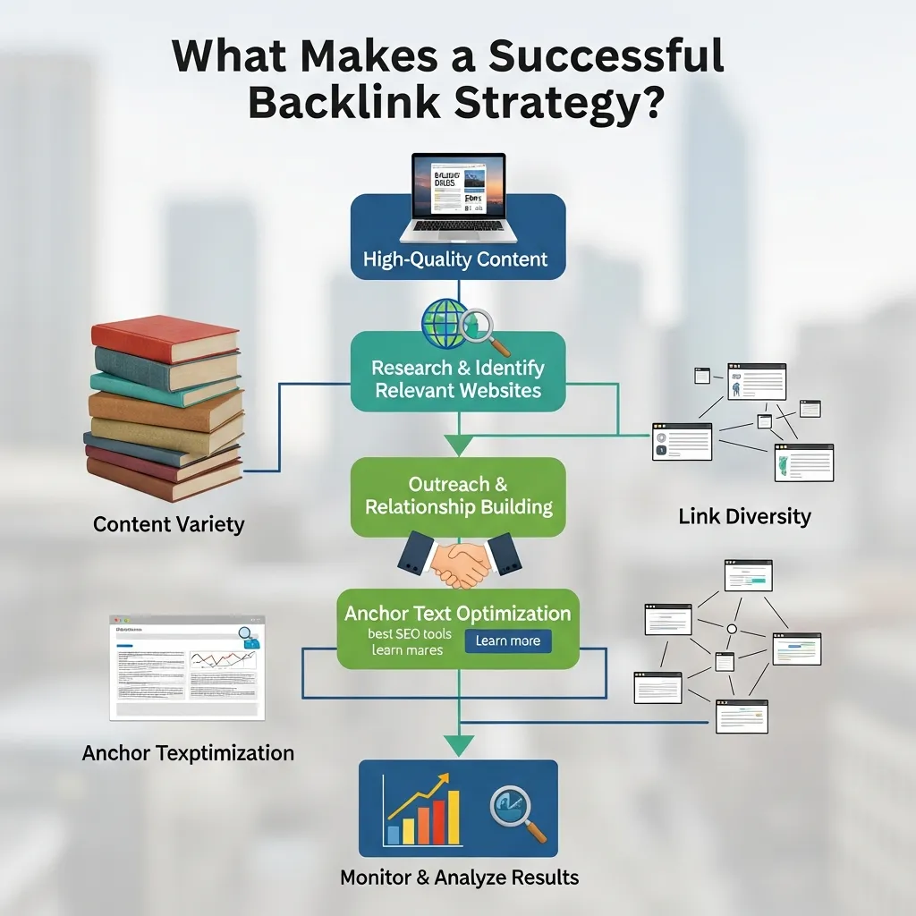 Illustration of backlink building process for improving website search engine rankings
